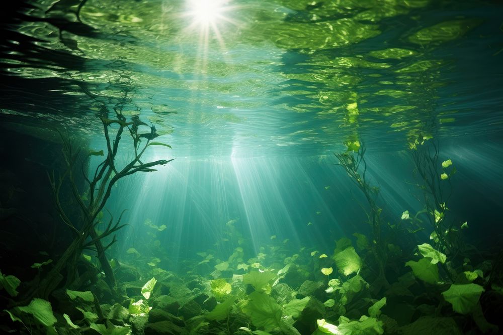 Green underwater sunlight outdoors.