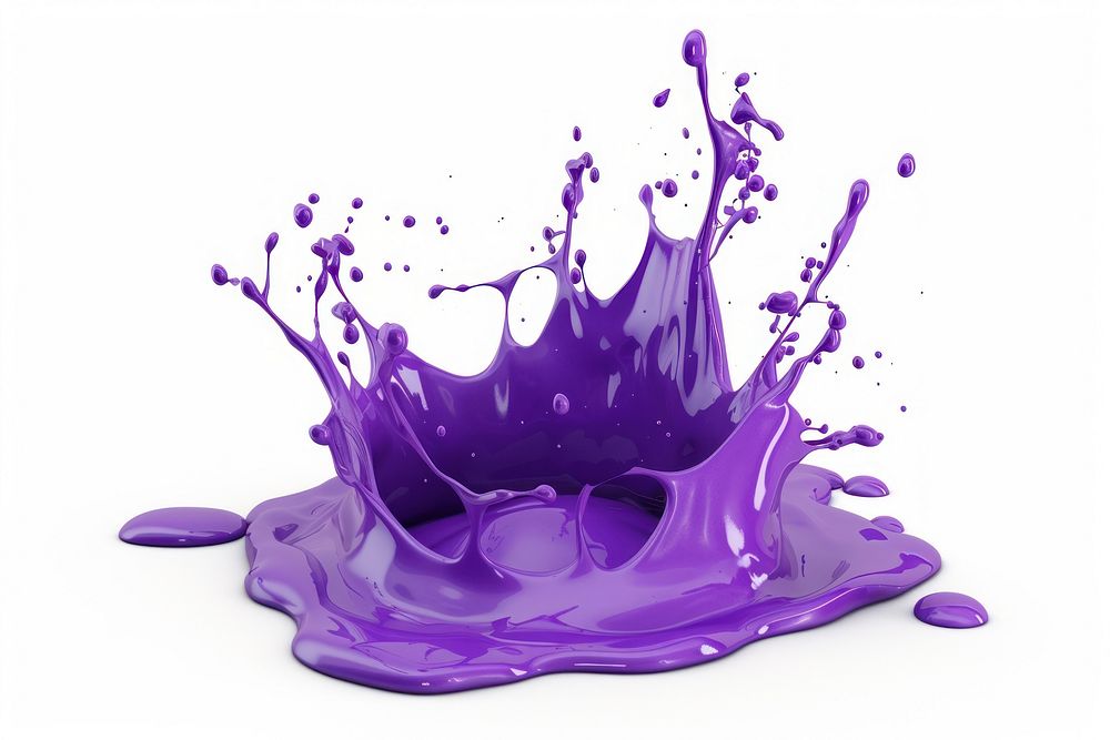 Purple paint splash 3d cartoon white background splattered fragility.