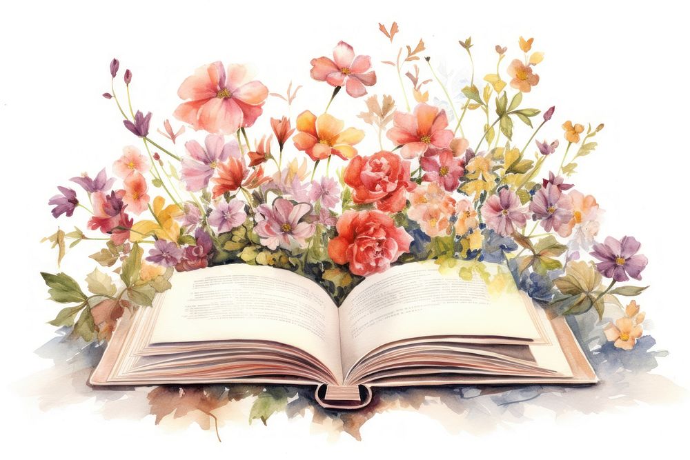 Illustration of open book flower publication reading.