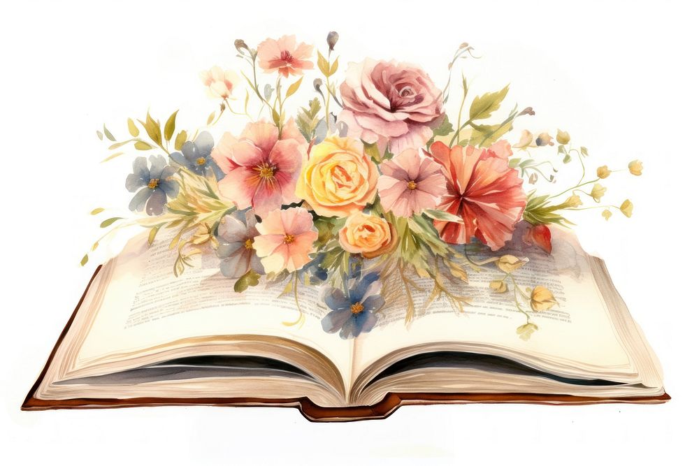 Illustration of open book flower publication reading.
