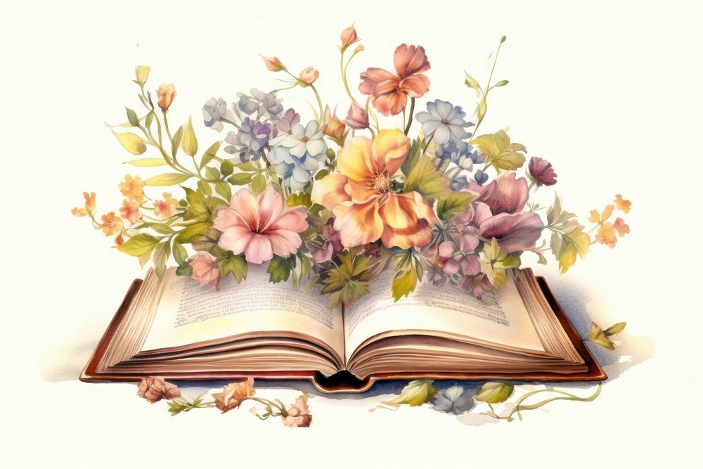 Illustration of open book flower publication paper.