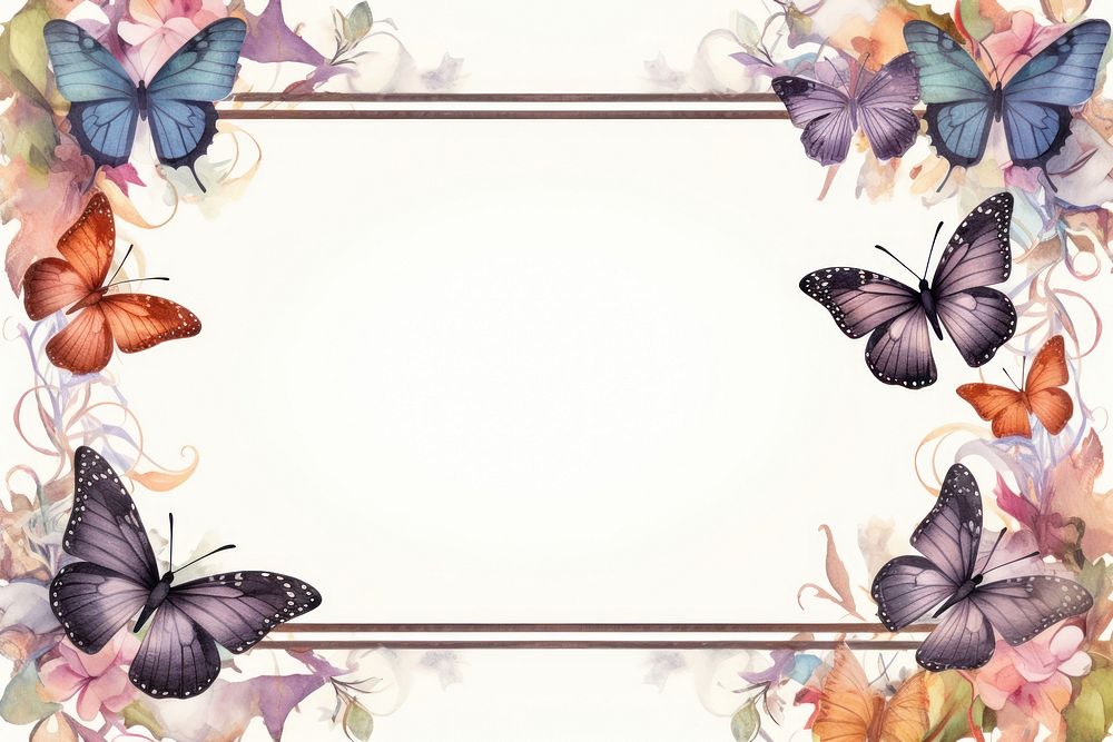 Illustration of vintage frame butterfly pattern flower.