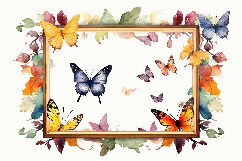 Illustration of vintage frame butterfly insect plant.