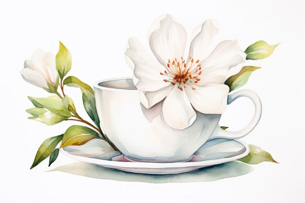 Illustration of a white cup flower porcelain saucer.