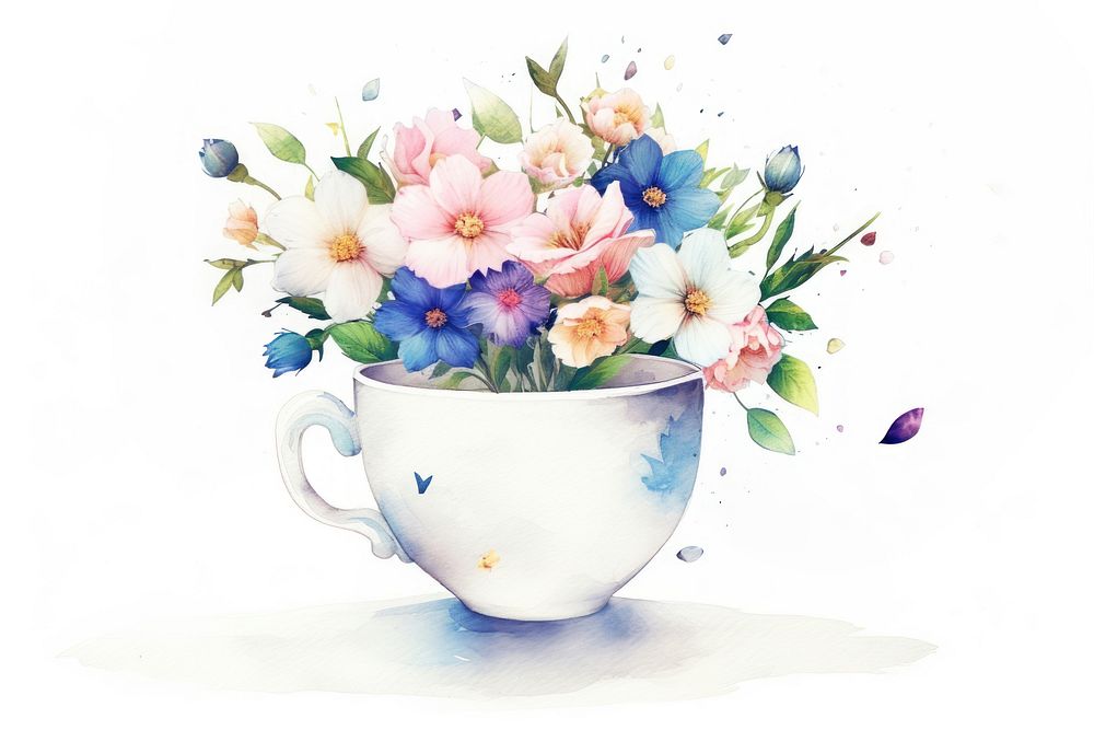 Illustration of a white cup flower plant mug.