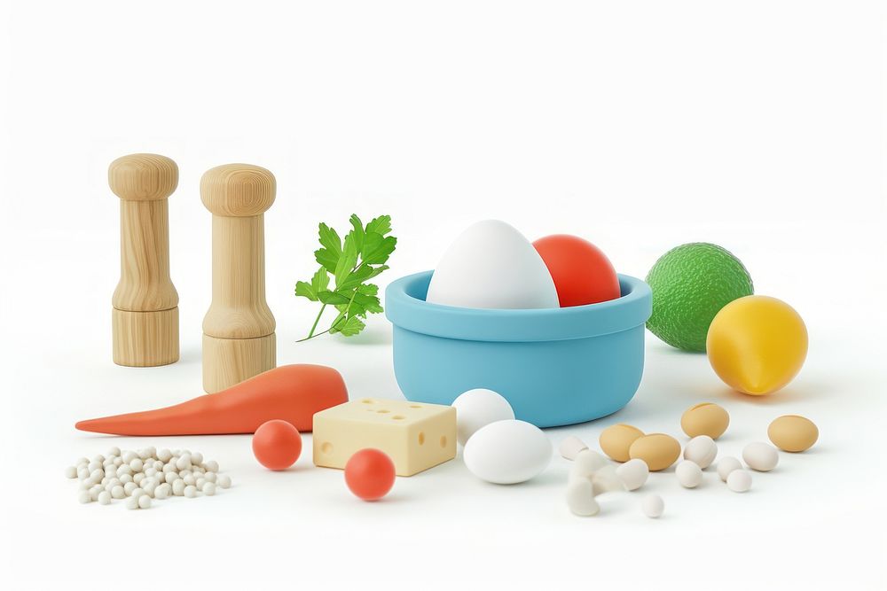 A food ingredients bowl pill egg.
