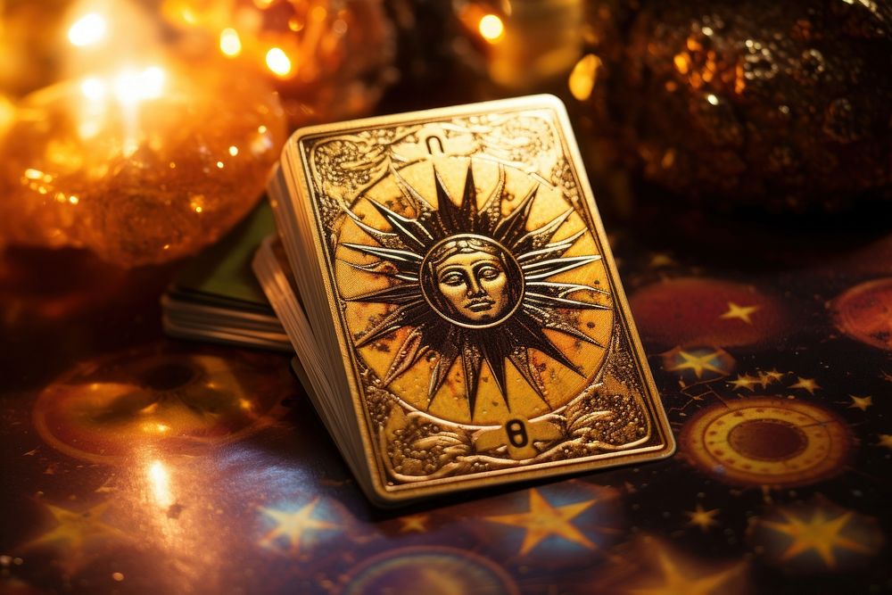 Sun tarot gold card metal representation cosmetics.