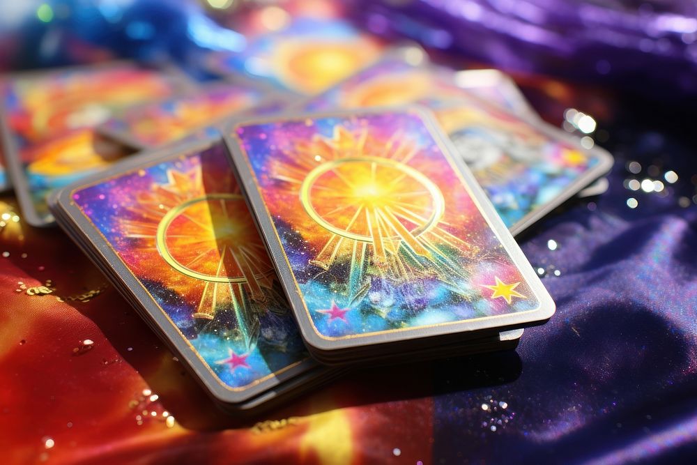 Sun tarot holographic card electronics gambling purple.