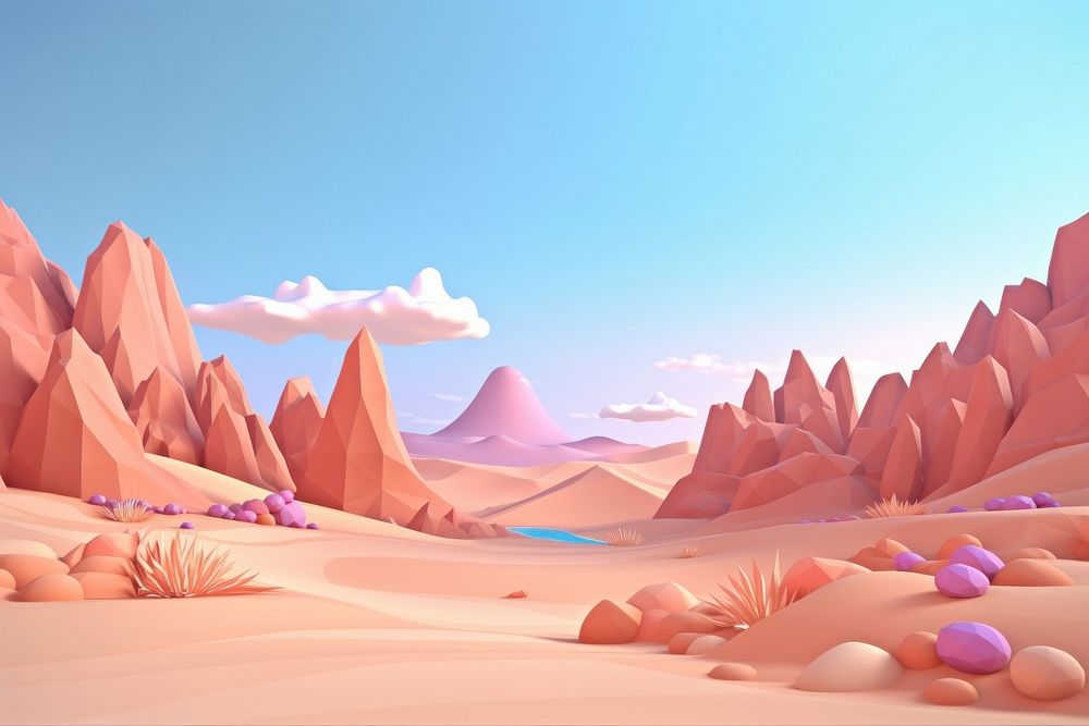 3D render of desert hills landscape outdoors cartoon.