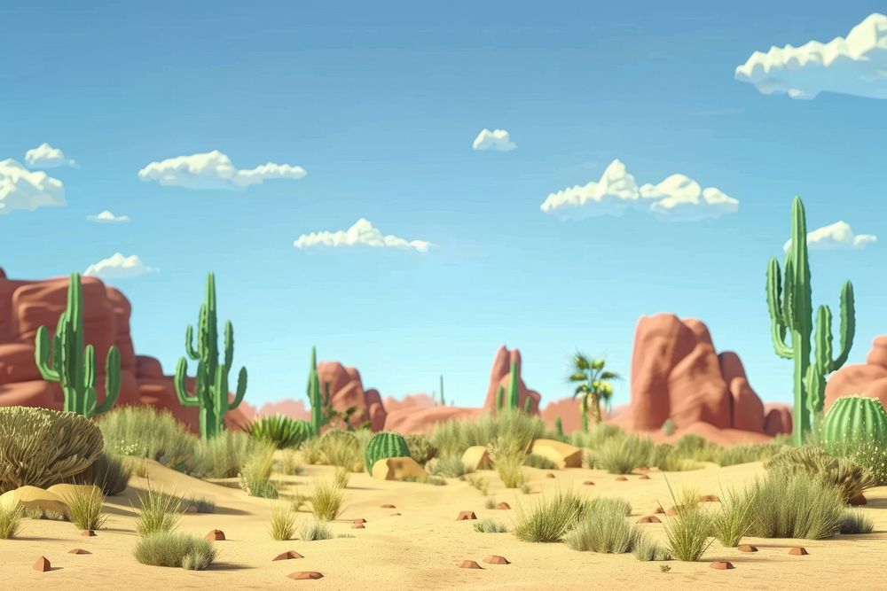 3D render of desert hills landscape outdoors cartoon.