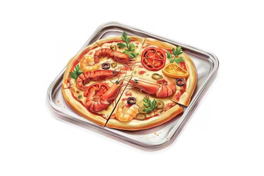 Pizza Seafood seafood plate meal.