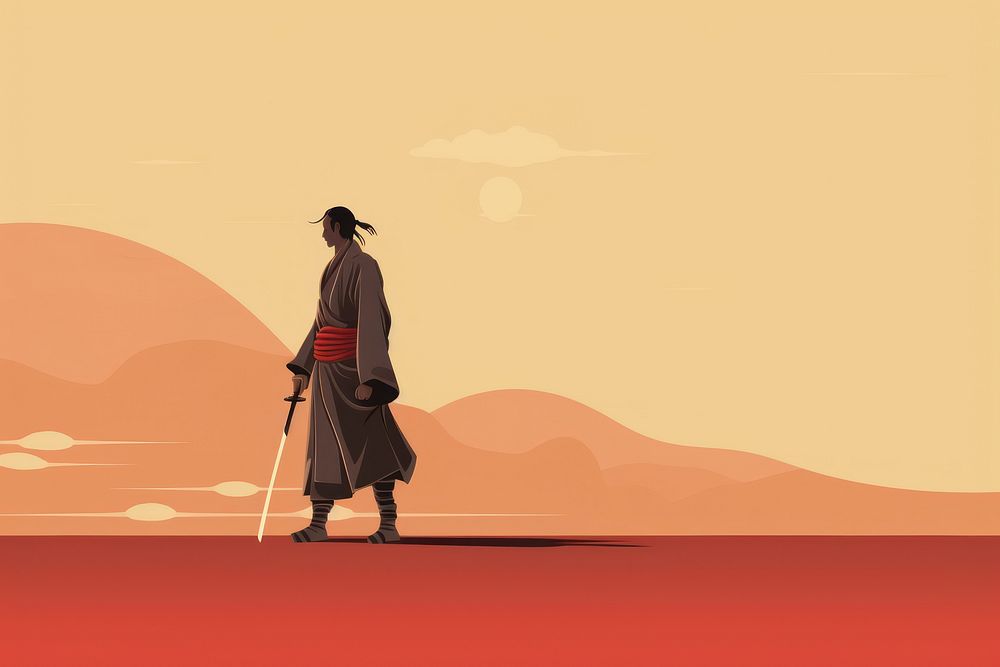 Illustration of samurai adult landscape sunlight.