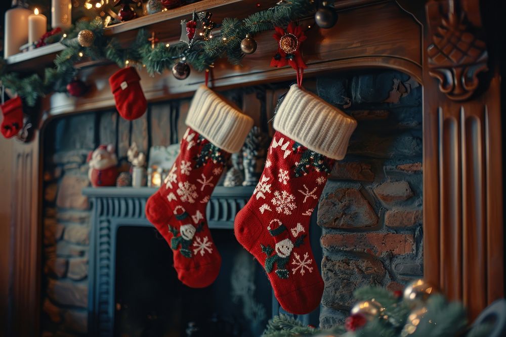 Photo of christmas socks fireplace hanging gift.