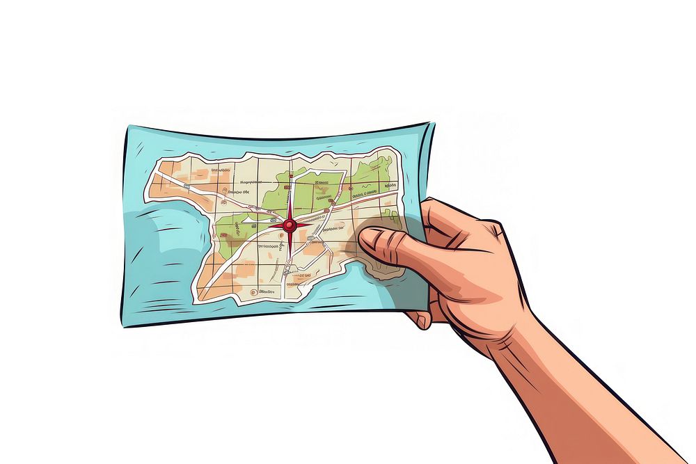 Human hand holding Map map diagram cartoon.