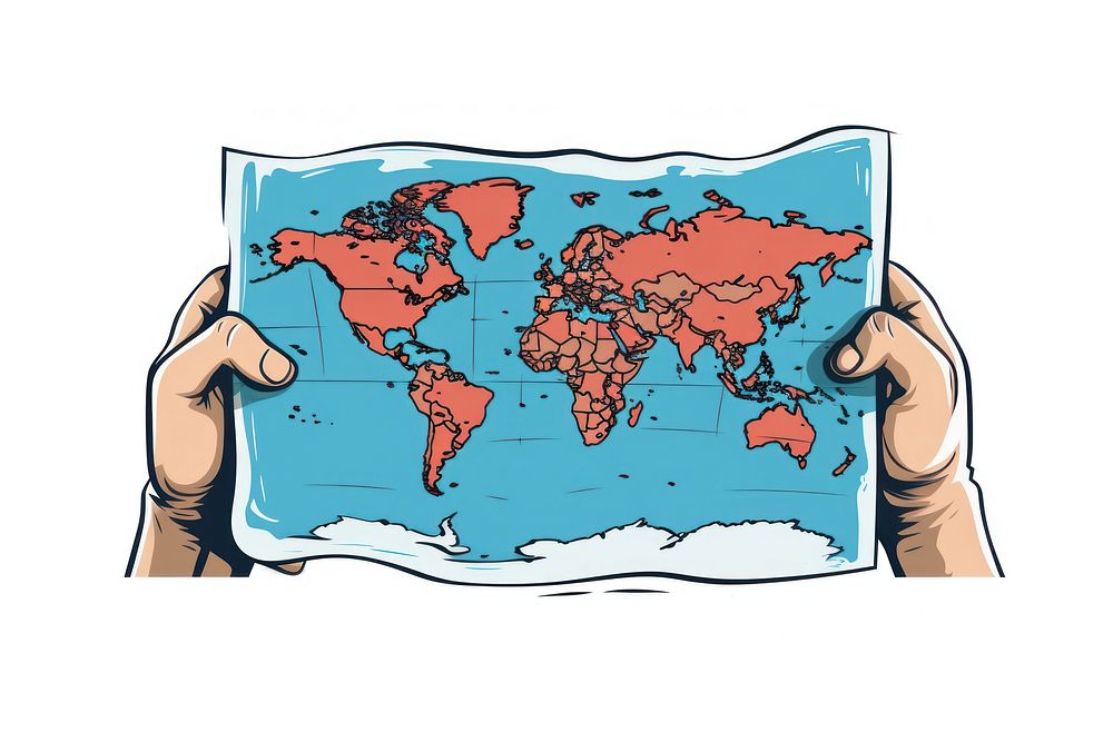 Human hand holding Map map cartoon diagram.
