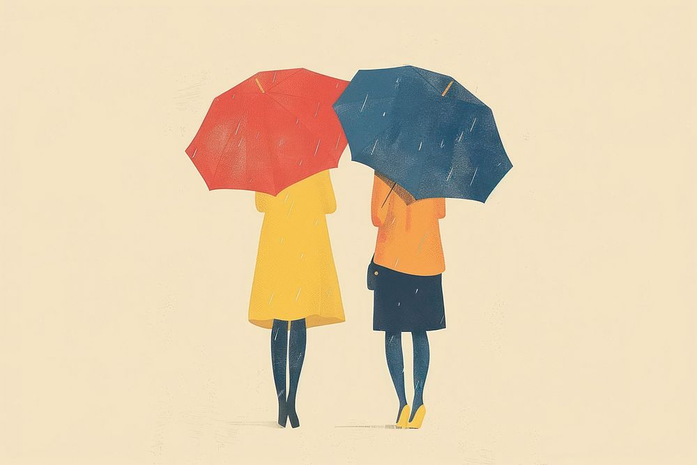 Drawing two women umbrella togetherness friendship.