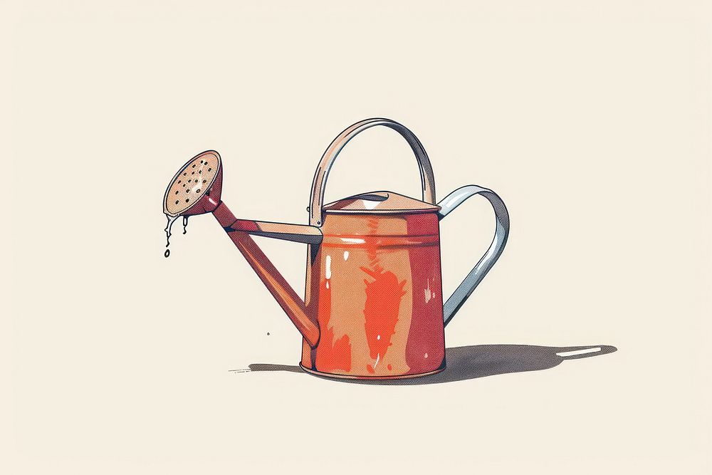Drawing watering can red container gardening.