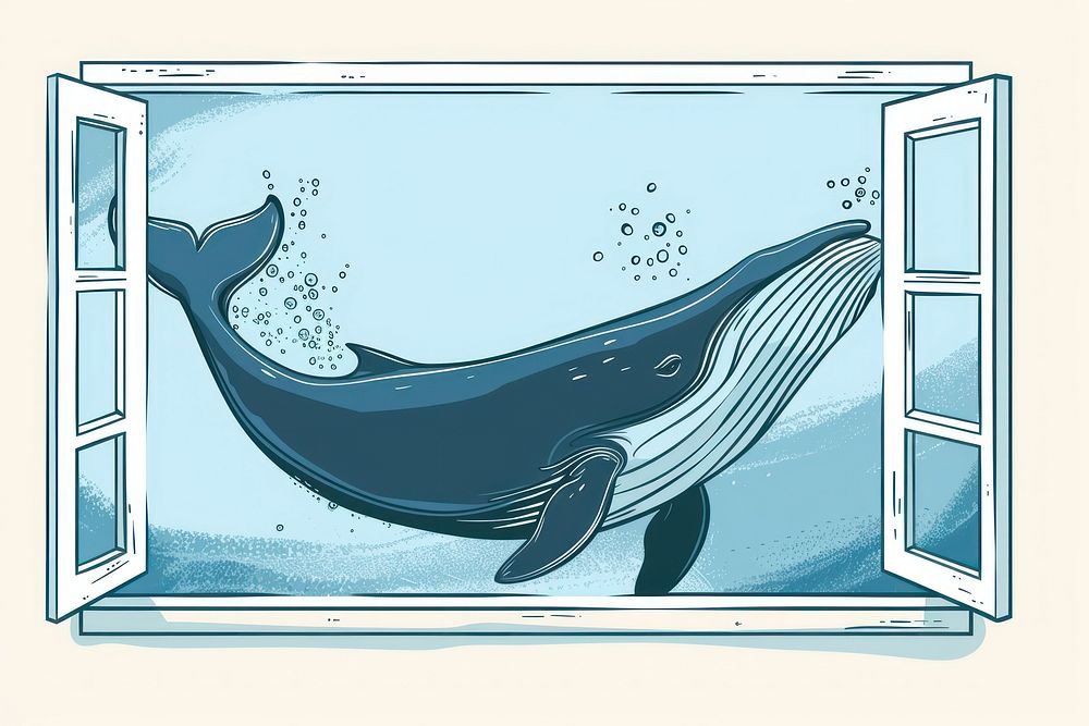 Drawing whale animal mammal window.