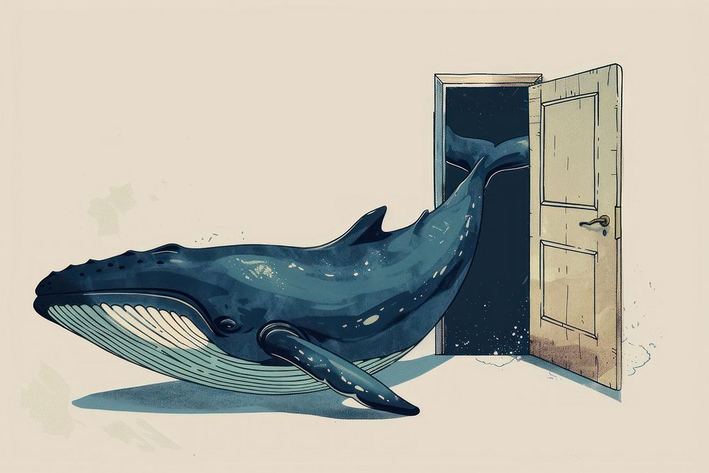 Drawing whale animal mammal door.