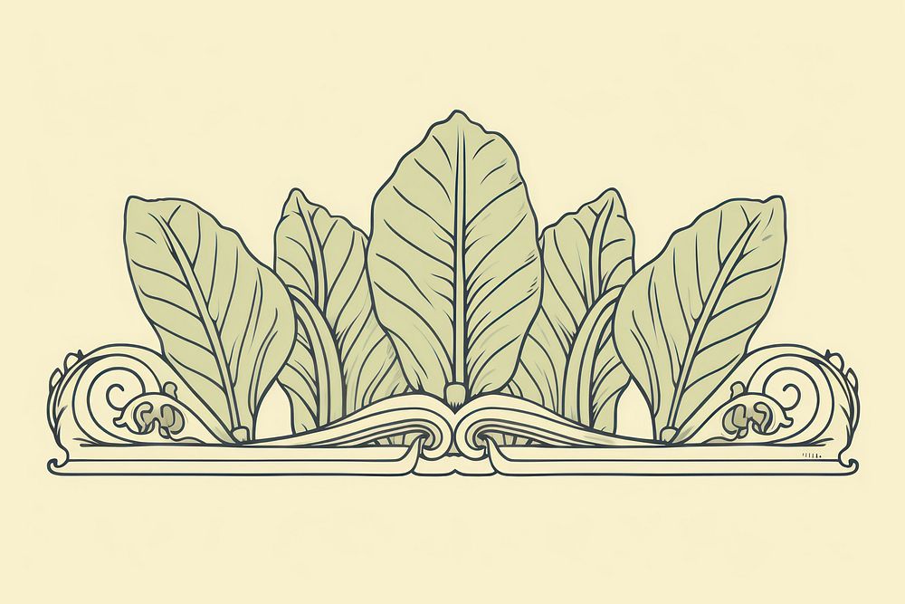 Ornament divider banana leaf pattern drawing sketch.
