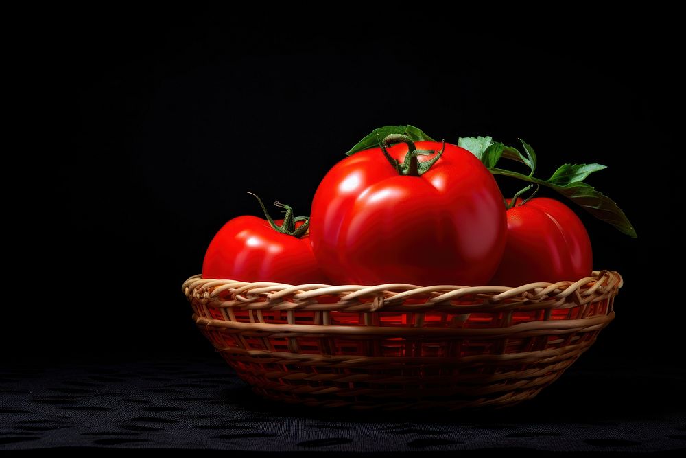 High contrast tomato vegetable basket plant.
