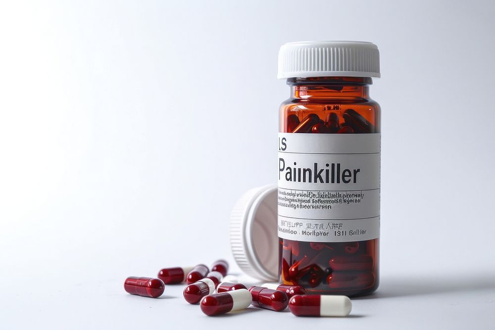 Painkiller pill medication container.