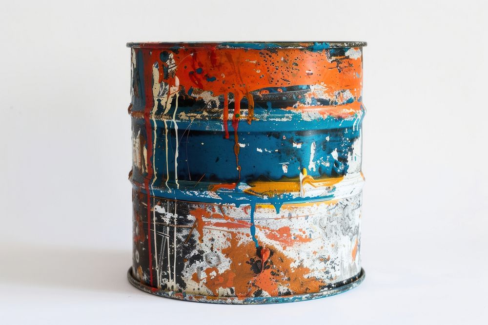 Paint can barrel paint white background.