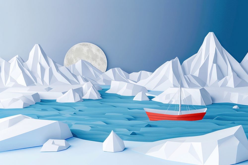North pole on the ice paper art watercraft mountain outdoors.