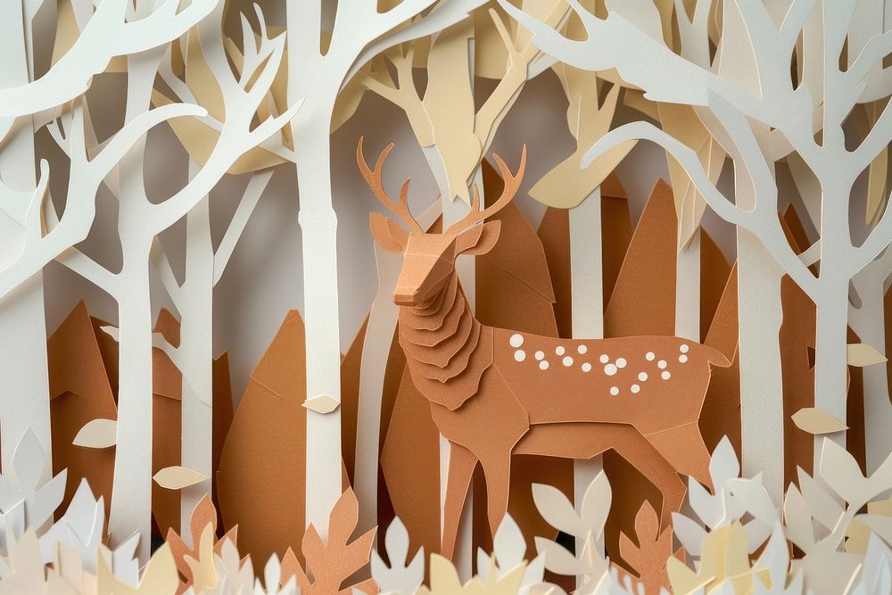 Deer and forest paper art antler mammal representation.