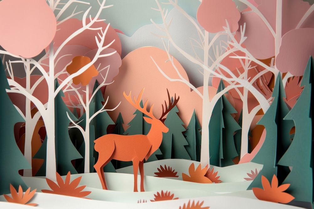Deer and forest paper art animal mammal representation.