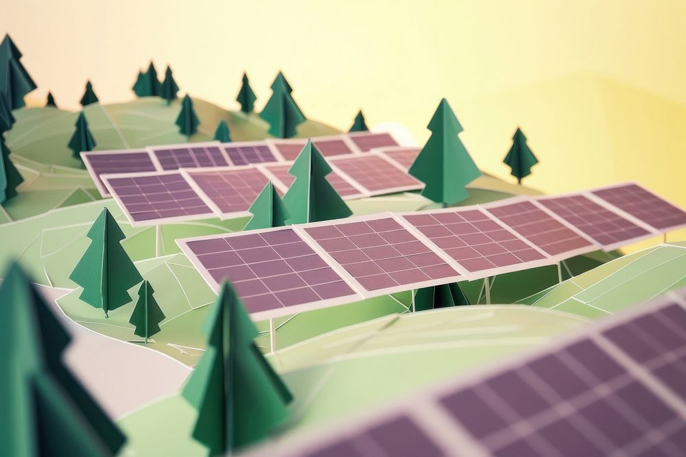 Solar panels paper art electricity technology landscape.