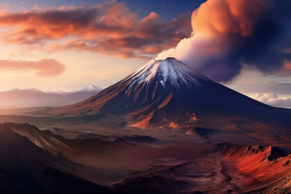 Towering Volcanos volcano landscape mountain.