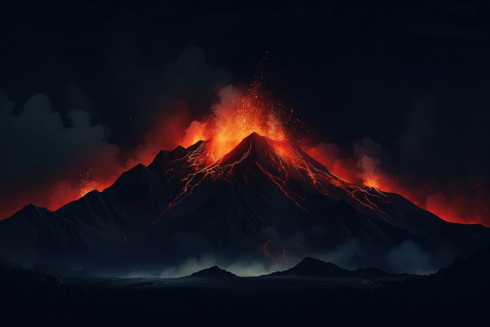 Volcano mountain at night outdoors nature lava.