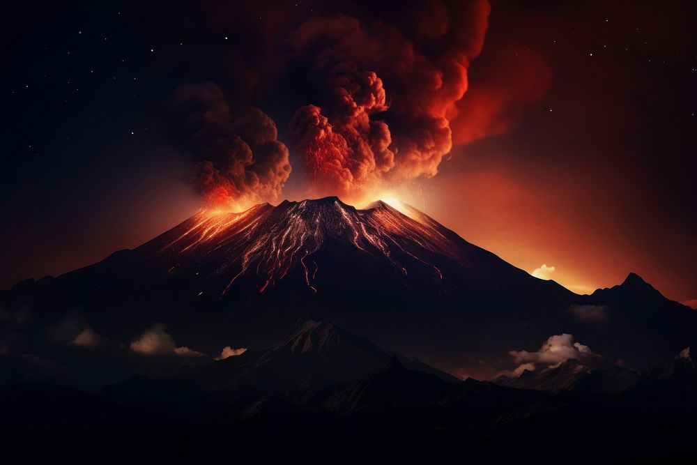 Volcano night and smoke mountain outdoors nature.