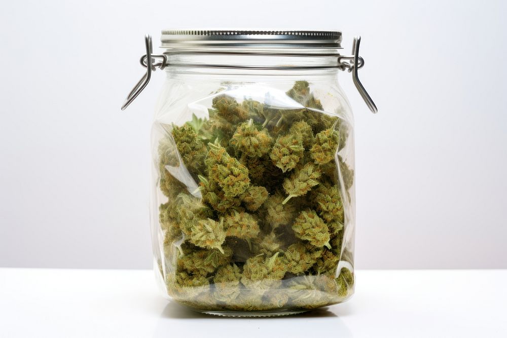 Cannabis in a glass jar cannabis container freshness.