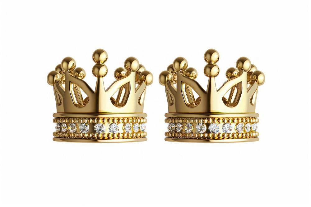 Crown earrings jewelry gold white background.