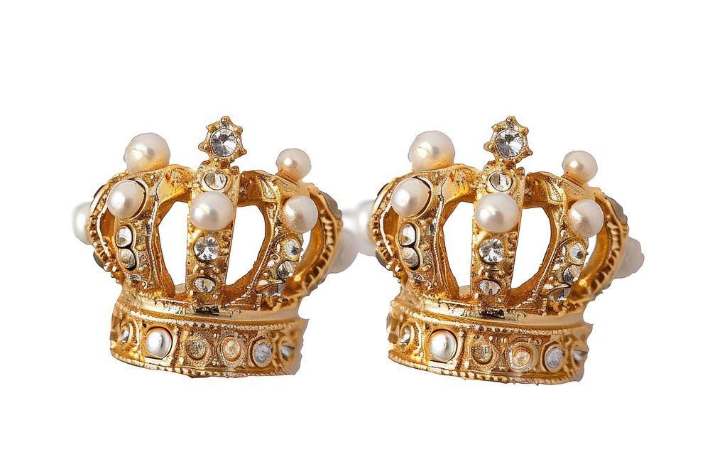 Crown earrings jewelry gold white background.