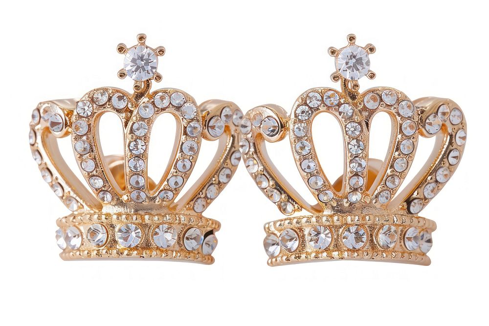 Crown earrings jewelry diamond white background.