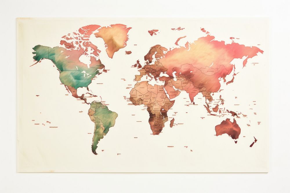World map painting art white background.