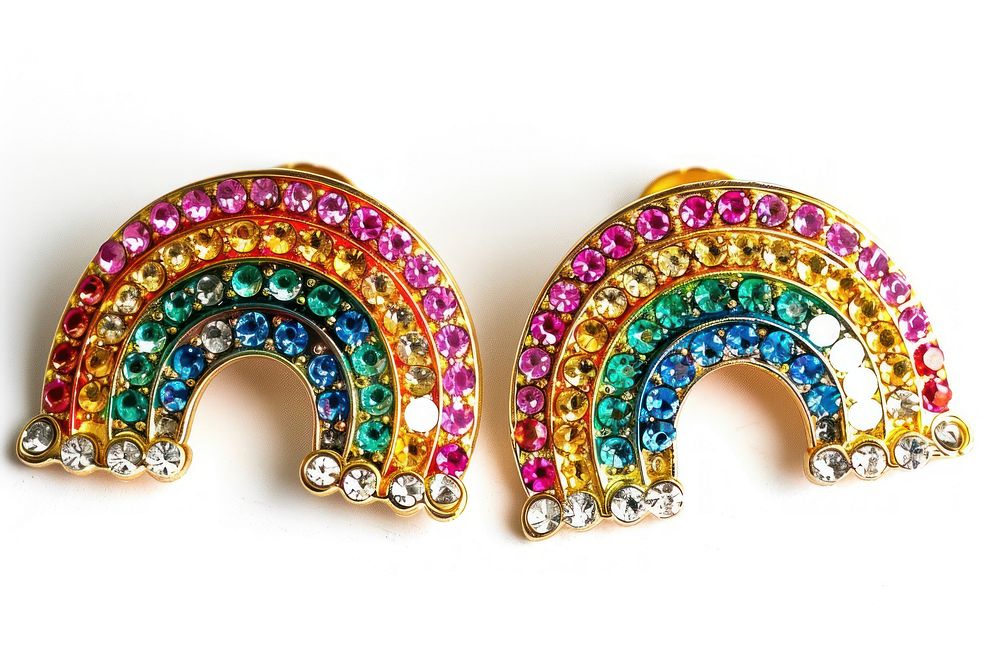 Rainbow earrings gemstone jewelry white background.