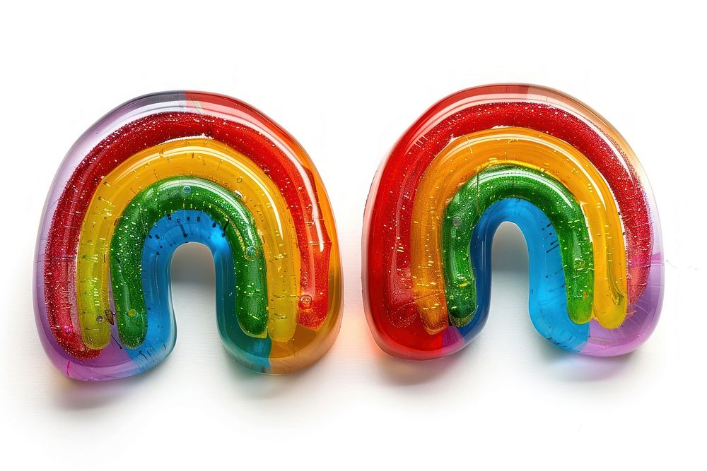 Rainbow earrings confectionery candy food.