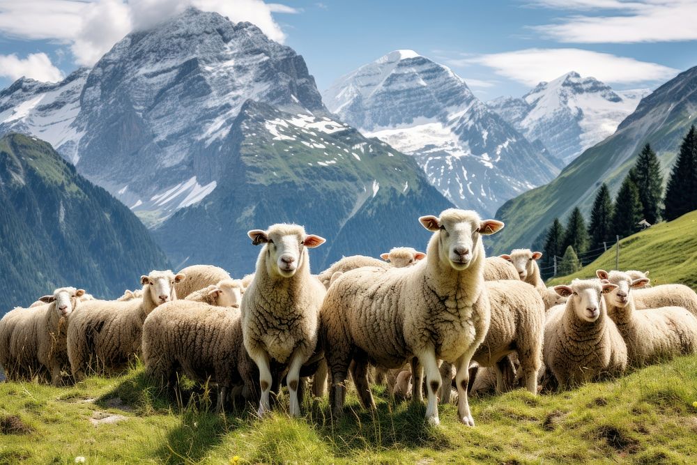 Switzerland with sheeps livestock outdoors mammal.