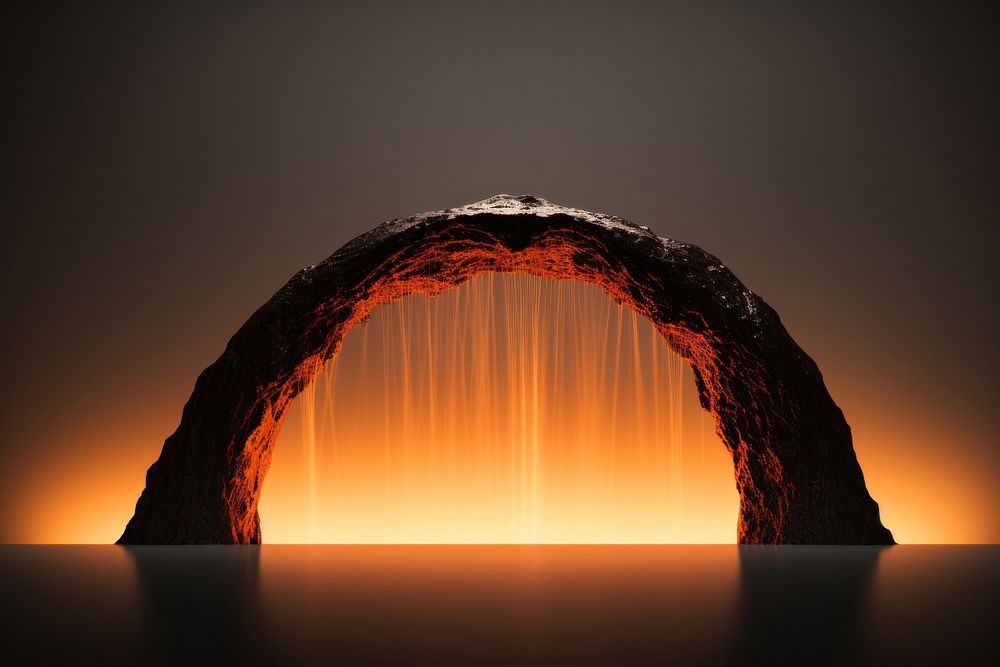 Arching fountain of lava arch architecture reflection.