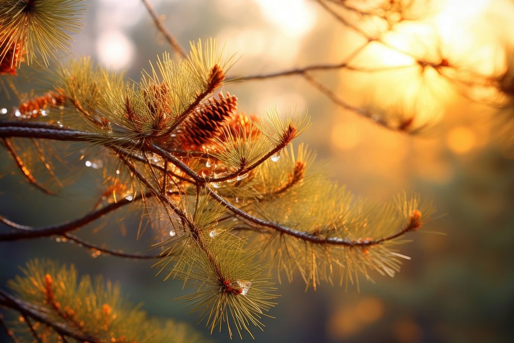 Autumn pine tree sunlight outdoors nature.