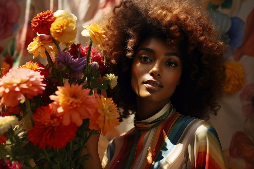 Blackwoman pride month fashion flower portrait adult.