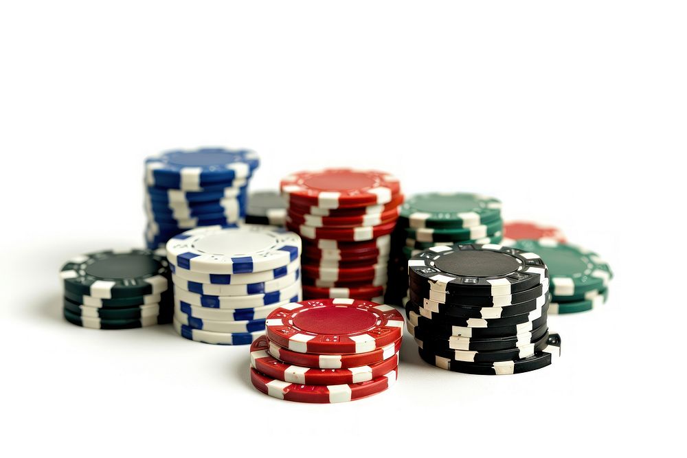 Photo of casino poker gambling game white background.