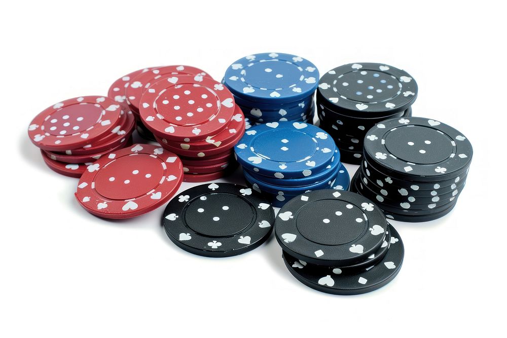 Photo of casino poker gambling game white background.