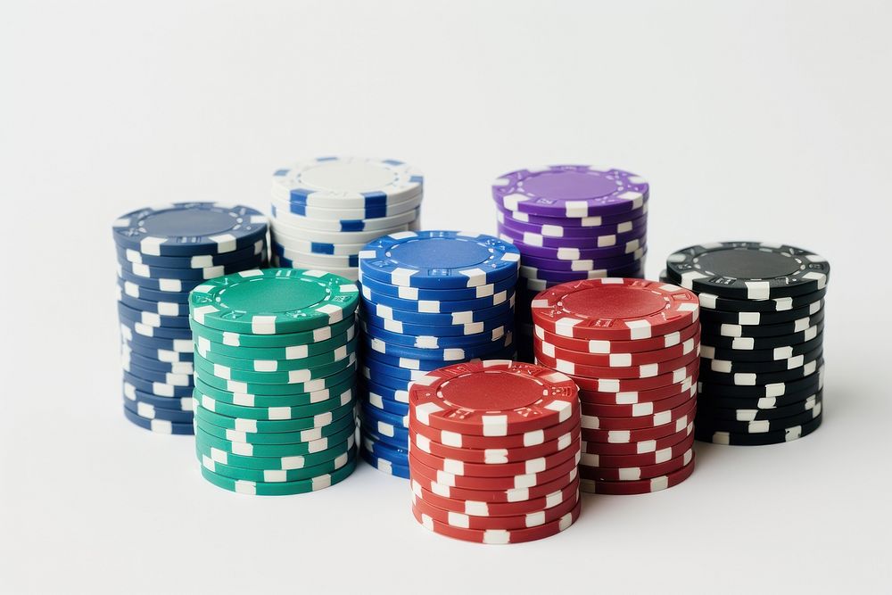 Photo of casino poker gambling game white background.