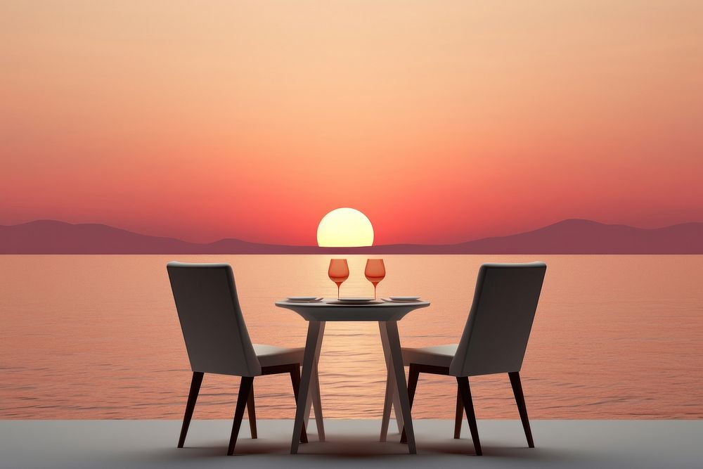 Couple dinner with sunset architecture furniture outdoors.