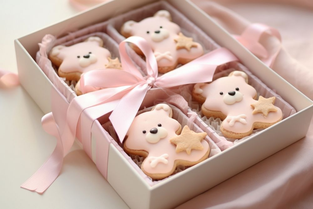 Cute cookies in gift box dessert icing food.